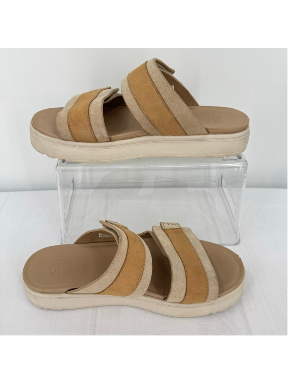 UGG Beige Suede Dual-Strap Slide Sandals - Picture 6 of 13